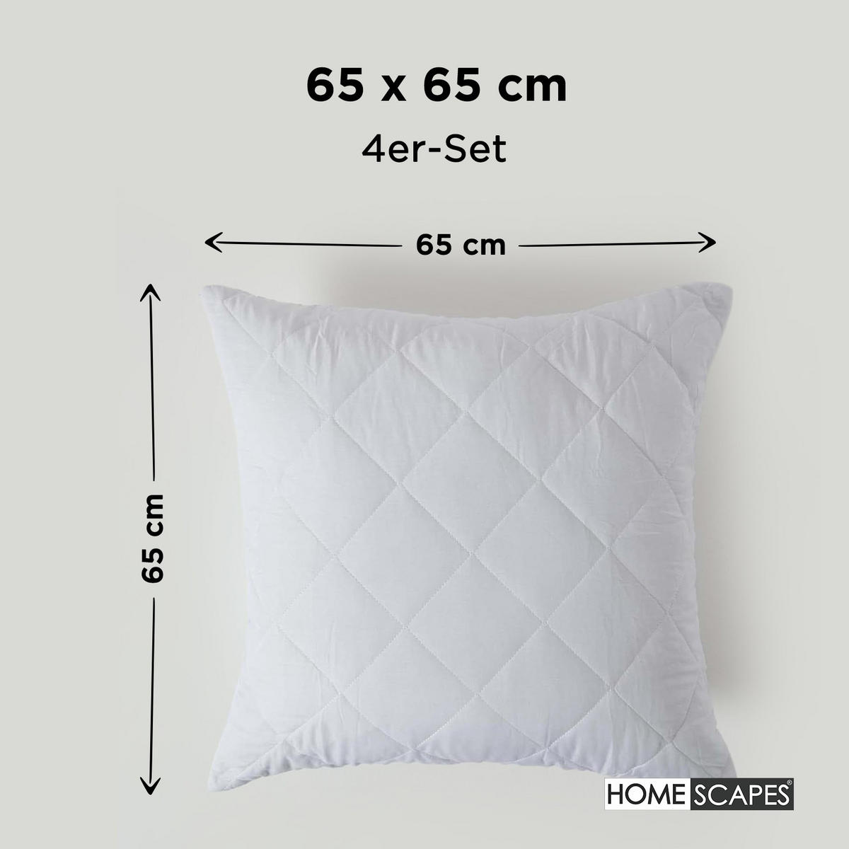 KISSENSCHONER gesteppt 65/65 cm, 4er-Set, mit Reißverschluss - Weiß, Textil (65/65cm) - Homescapes