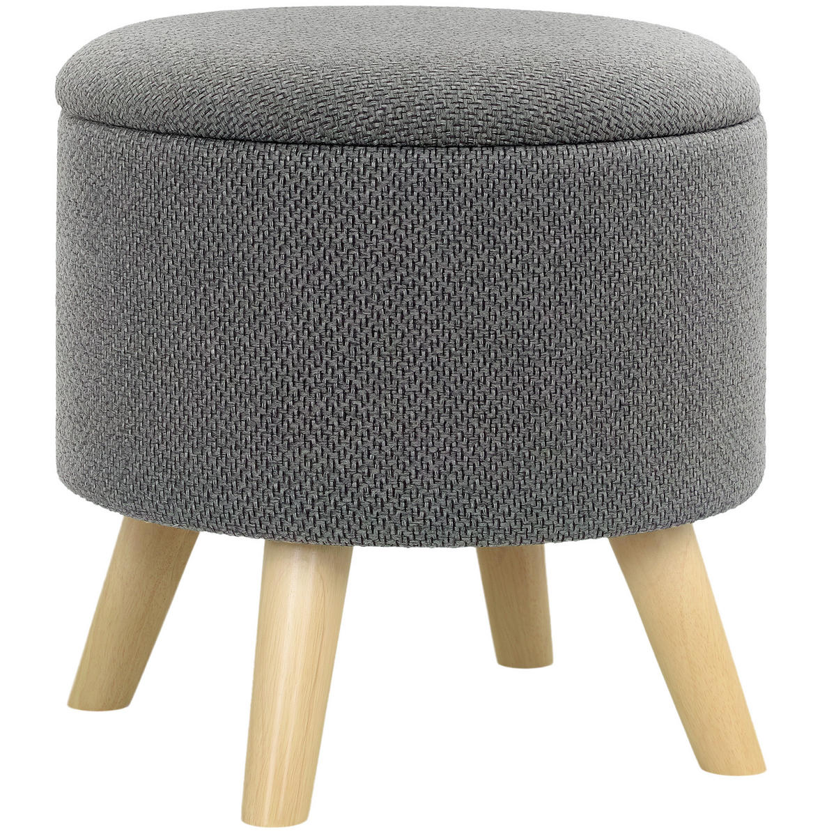 POUF DE-16378 runder Sitzhocker mit Stauraum und Holzbeinen Grau - Grau, Textil (39/40/39cm) - ComfortXL