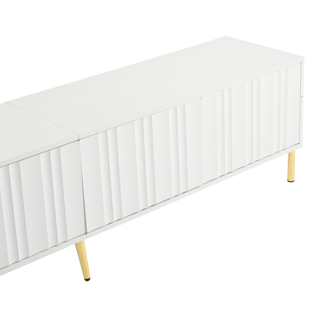 TV-SCHRANK Weiß 190/38/48 cm Goldbeine Gerilltes Türdesign - Weiß, Karton (38/48/190cm) - PANGIVO