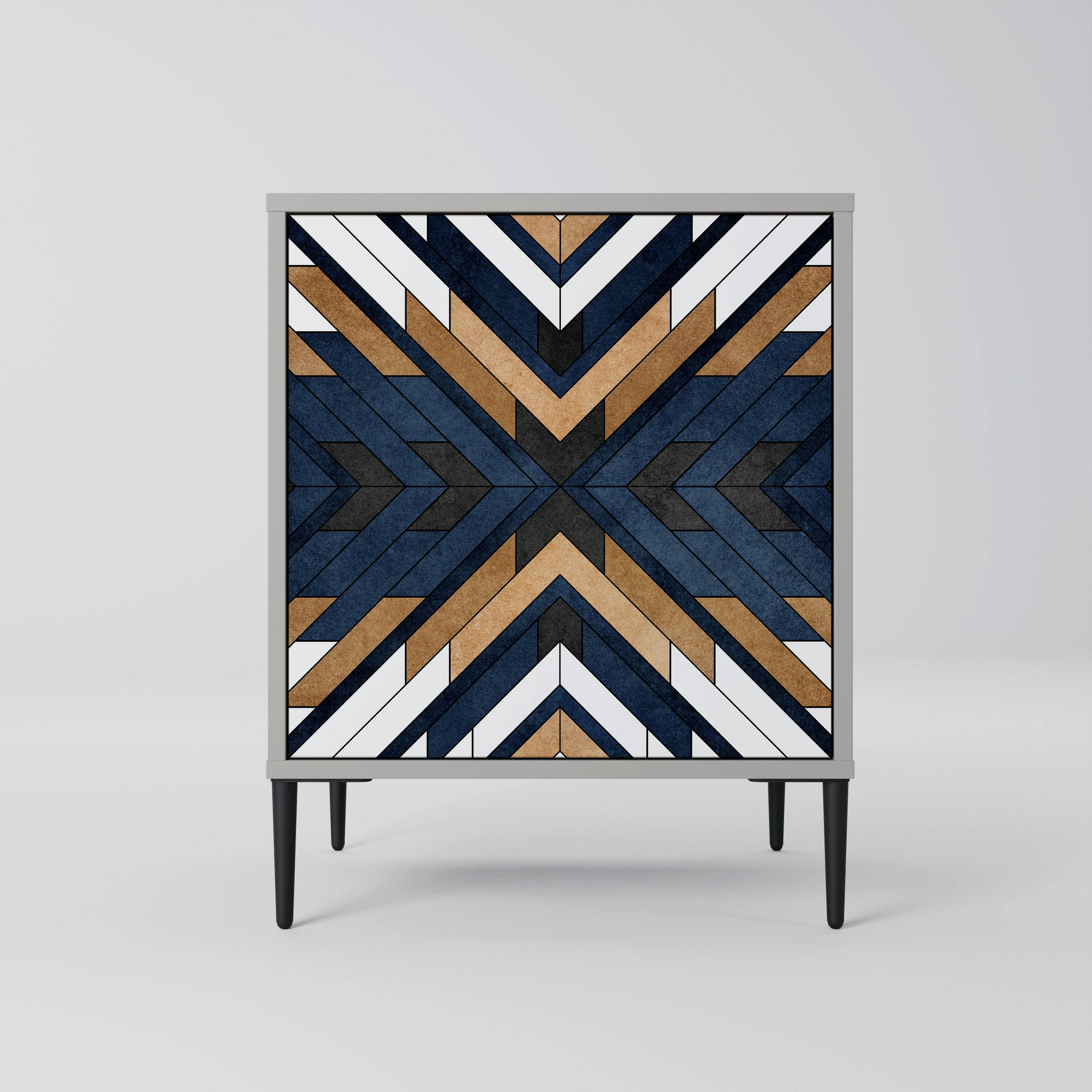 SIDEBOARD ARTFUL GEOMETRY, Grau, 57,5x42x72,5 cm, Schwarze Metallfüße - Multicolor/Schwarz, Holzwerkstoff/Metall (57.5/72.5/42cm) - SpaceRebels