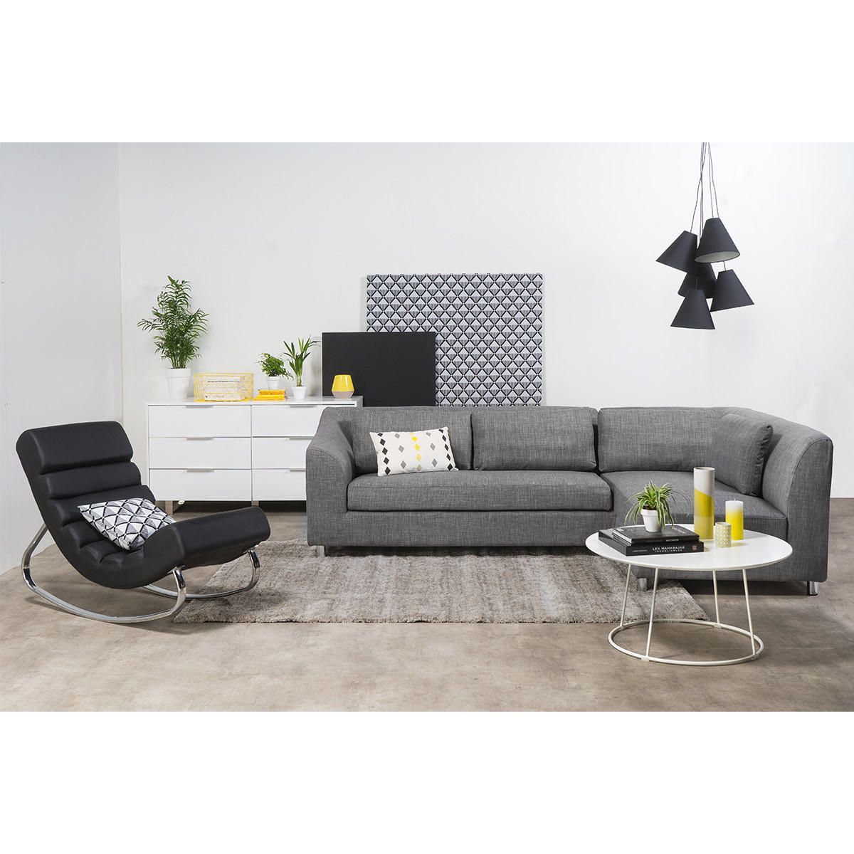 SCHAUKELSTUHL Design Stoff Hellgrau TAYLOR - Dunkelblau, Textil (113/82/56cm) - Miliboo