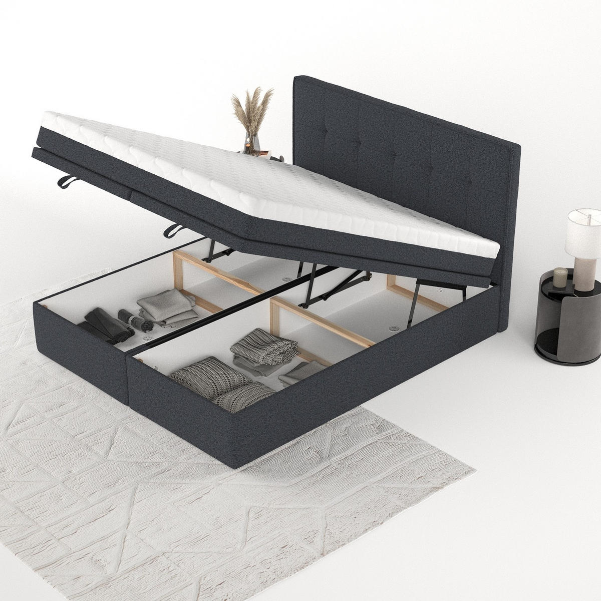 BOXBETT Arivo 200/200 cm Anthrazit im Riva Stoff - Anthrazit/Schwarz, Holz/Holzwerkstoff (200/200cm) - AltaBeds