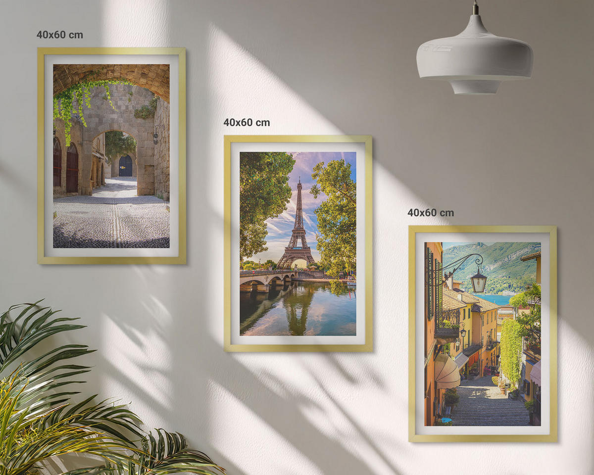 BILDER SET 3er Set - 40x60 cm Goldrahmen - Straßen der Eiffel-Architektur - Goldfarben, Kunststoff (40/60cm) - TULUP