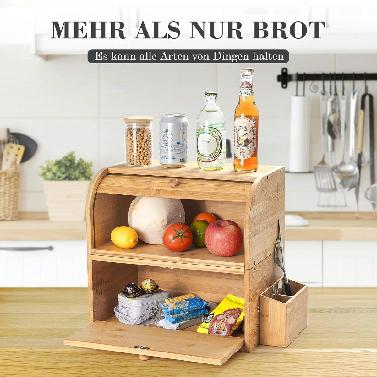 BROTKASTEN Holz Bambus 38x25x36cm - Hellbraun, Naturmaterialien (25/36/38cm)