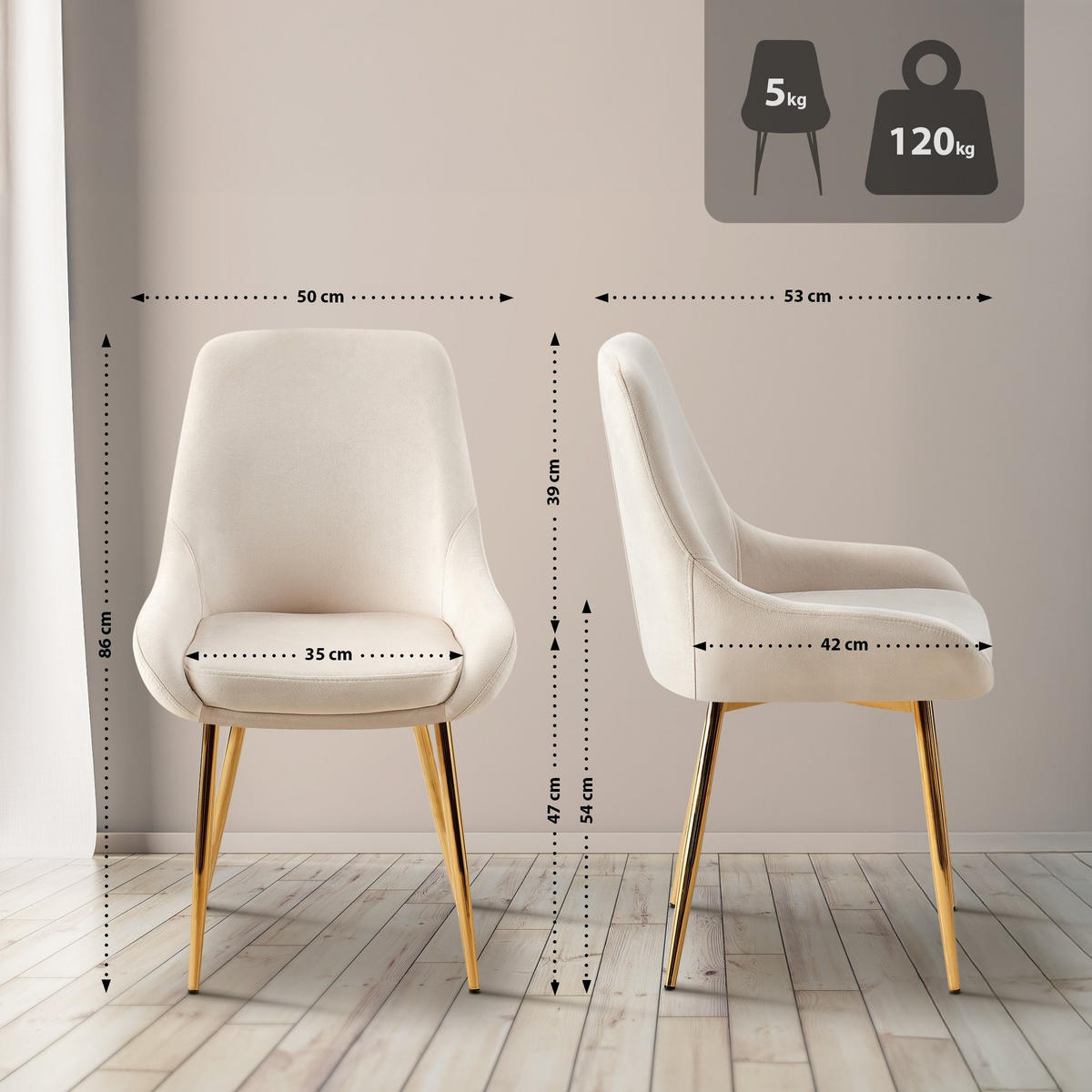 ESSZIMMERSTUHL Elmira 86x50x53 cm creme - Creme, Textil (50/86/53cm) - furnicato