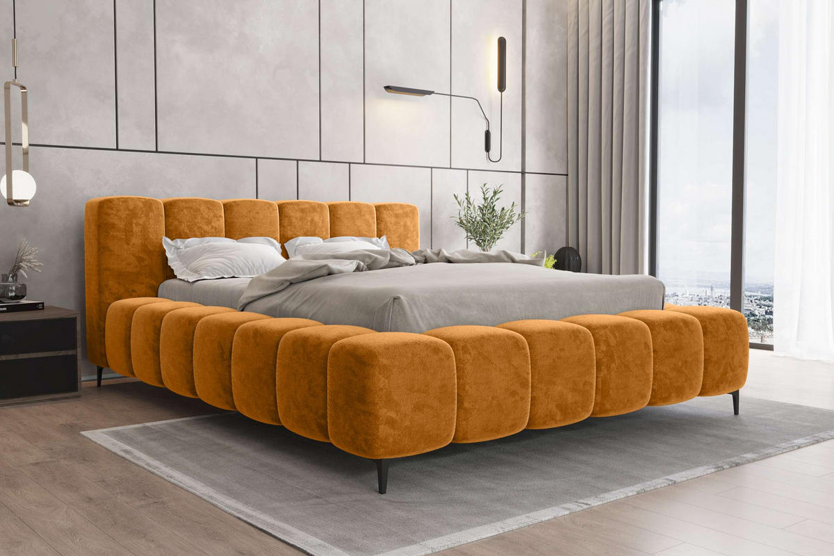 POLSTERBETT COZY Chenille Goldfarben 180/200 cm - Goldfarben/Schwarz, Textil/Metall (180/200cm) - 99rooms