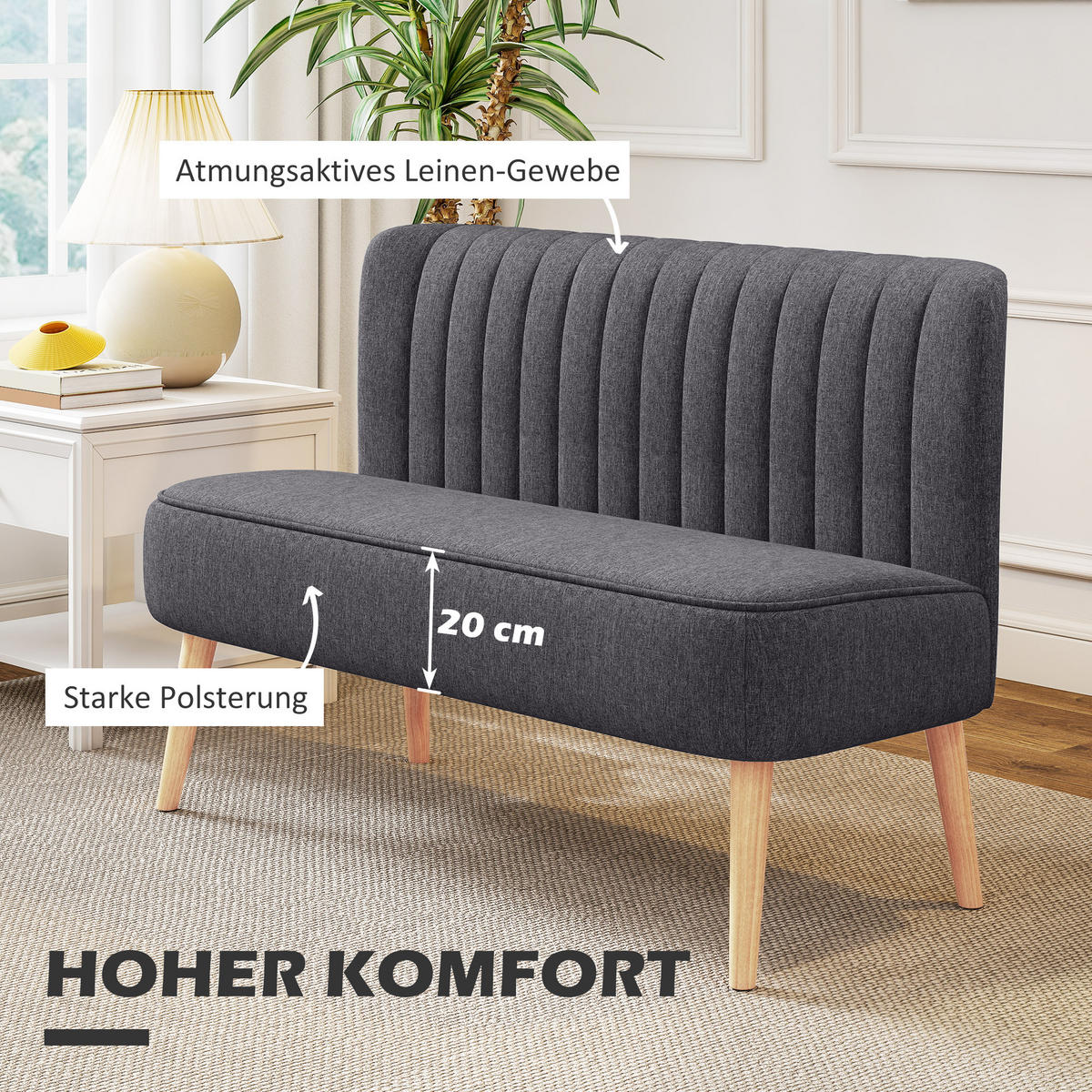 2-SITZER-SOFA Textil Dunkelgrau - Dunkelgrau/Naturfarben, Holz/Textil (56.5/77/117cm) - HOMCOM