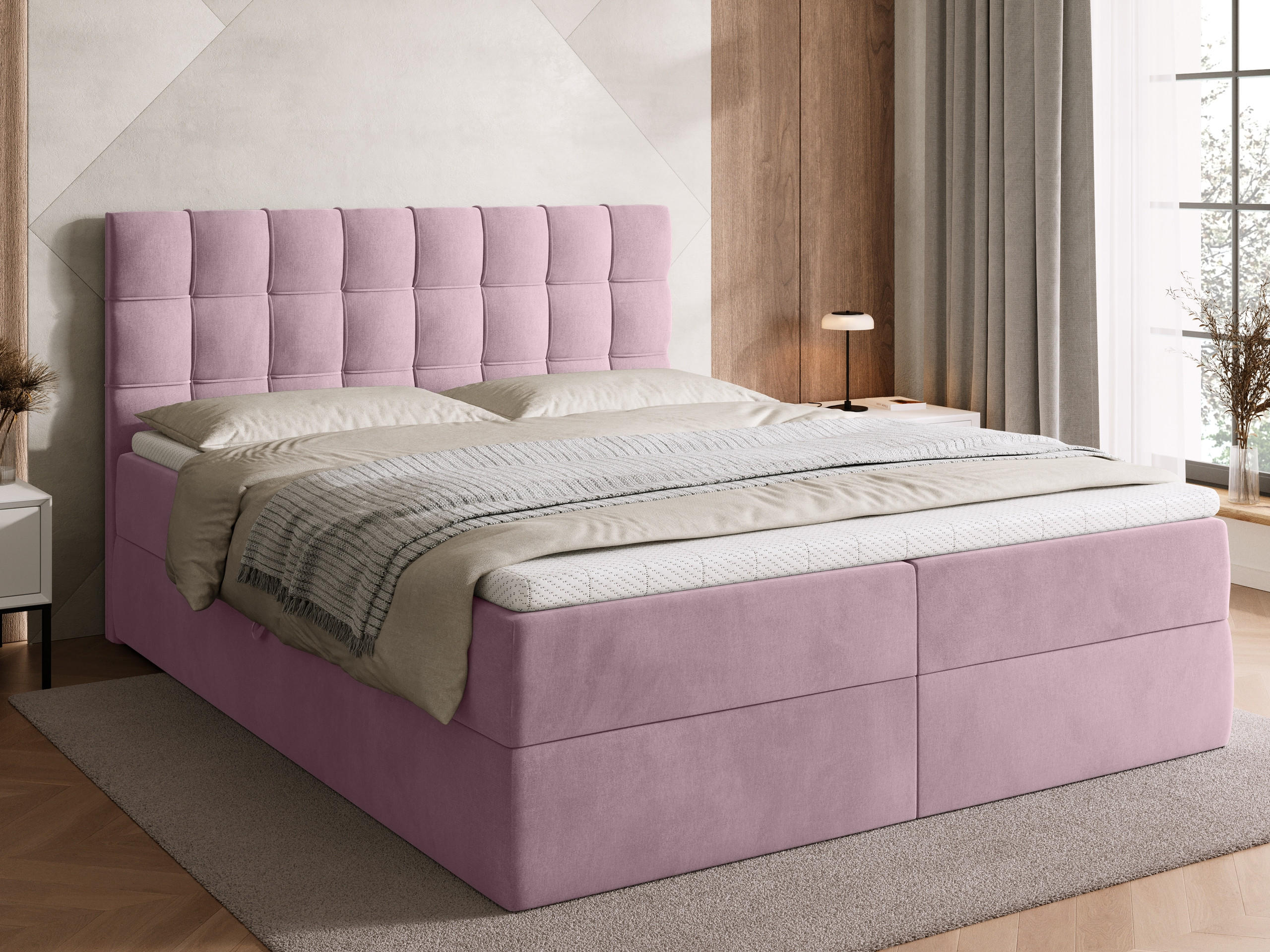 BOXBETT Detroit mit Topper 160/200 Rosa - Rosa, Holzwerkstoff/Textil (160/200cm) - Bromarkt
