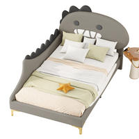 KINDERBETT aus PU und MDF 90x200 cm Grau im Dinosaurier-Design - Grau, Kunststoff (90/200cm) - IVMEU
