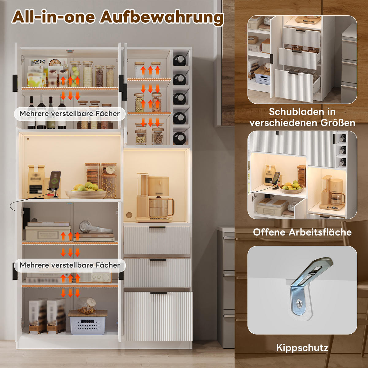 KÜCHENSCHRANK weiß aus MDF mit App-LED und integriertem Strommodul 105 × 40 × 180 cm - Weiß, Holzwerkstoff (105/180/40cm) - Luhomfu