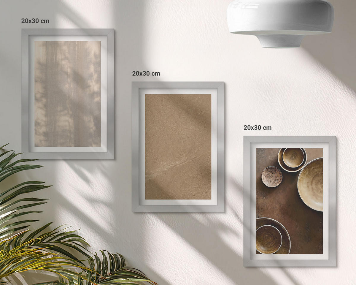 BILDER SET 3er Set - 20x30 cm Silberner Rahmen - Minimalistische Texturstrukturen - Silberfarben, Kunststoff (20/30cm) - TULUP