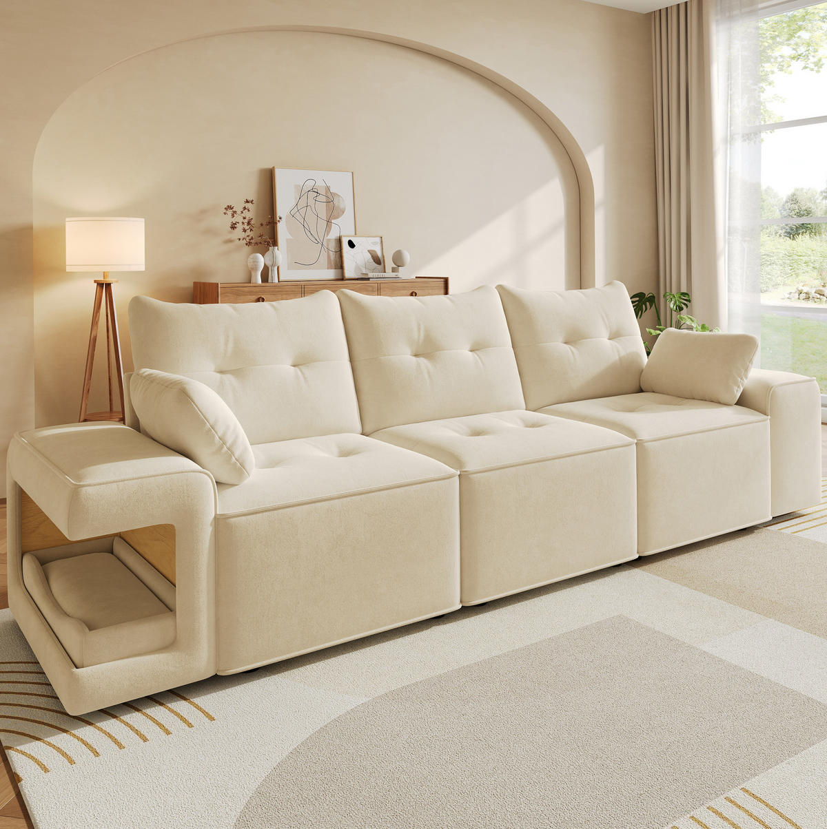 3-SITZER-SOFA 229,5/78/84 cm mit Stauraum, Haustiernischen und Samtbezug, Beige - Beige, Textil (229.5/84/78cm) - Redom