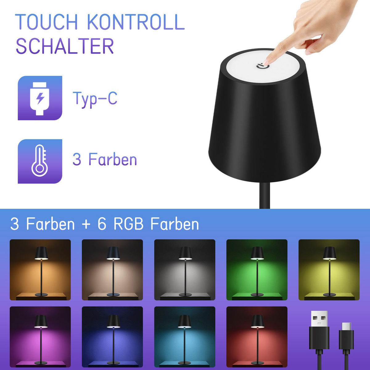 LED-TISCHLEUCHTE Kassel(2er-set) 11/11/37.5 cm - Schwarz, Metall (11/11/37.5cm) - Nettlife