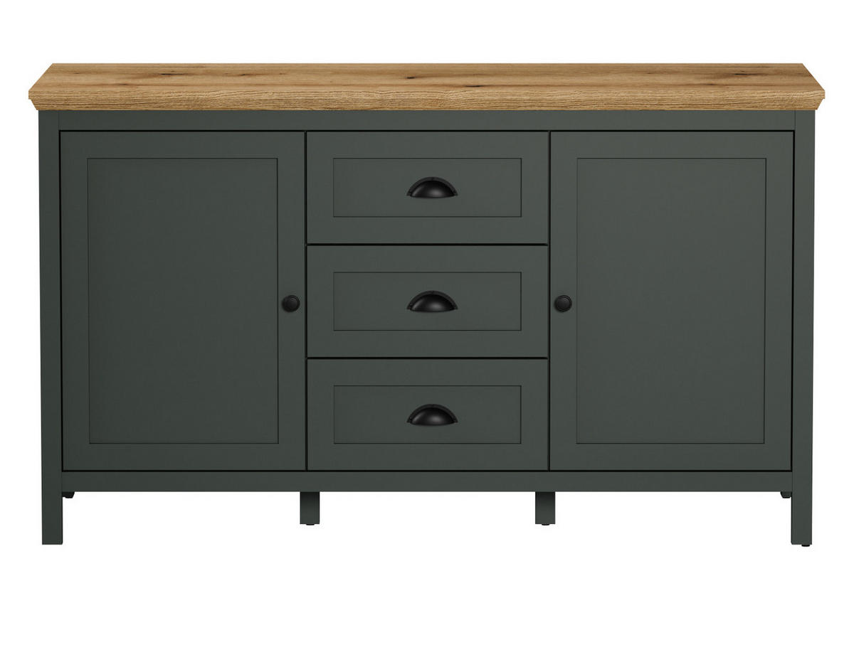 SIDEBOARD grün, Evoke Eiche Landhaus 146 x 86 cm, Kommode für Wohn- und Esszimmer - Eichefarben/Schwarz, Holzwerkstoff/Kunststoff (146/86/45cm) - Top.Furn