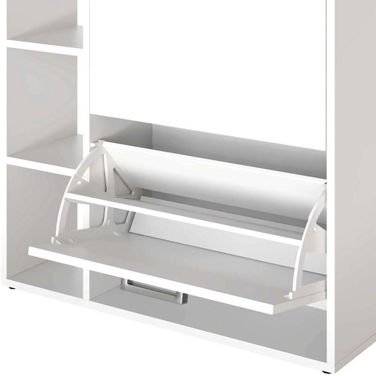 SCHUHKIPPER Orlando Weiß 2 Teile, mit Spiegel - Weiß, Holzwerkstoff (80/90/25cm) - Vicco