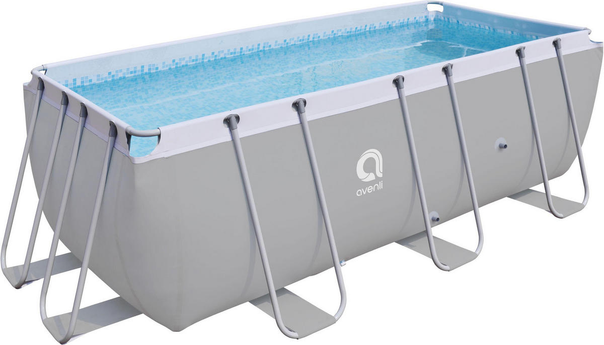 AUFSTELLPOOL Framepool 400 x 200 x 99 cm grau ohne Filterpumpe - Grau, Kunststoff/Metall (200/99/400cm) - Avenli
