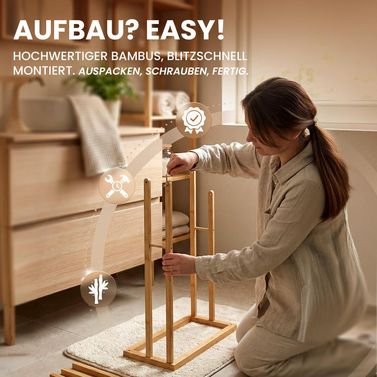 HANDTUCHHALTER eckig 42/24/82 cm Holz Natura - Eukalyptusholzfarben, Holz (42/82/24cm) - CLP