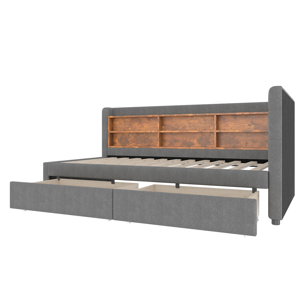 POLSTERBETT 90/200 cm grau mit 2 Schubladen und USB-Anschlüssen - Grau, Textil (90/200cm) - OKWISH