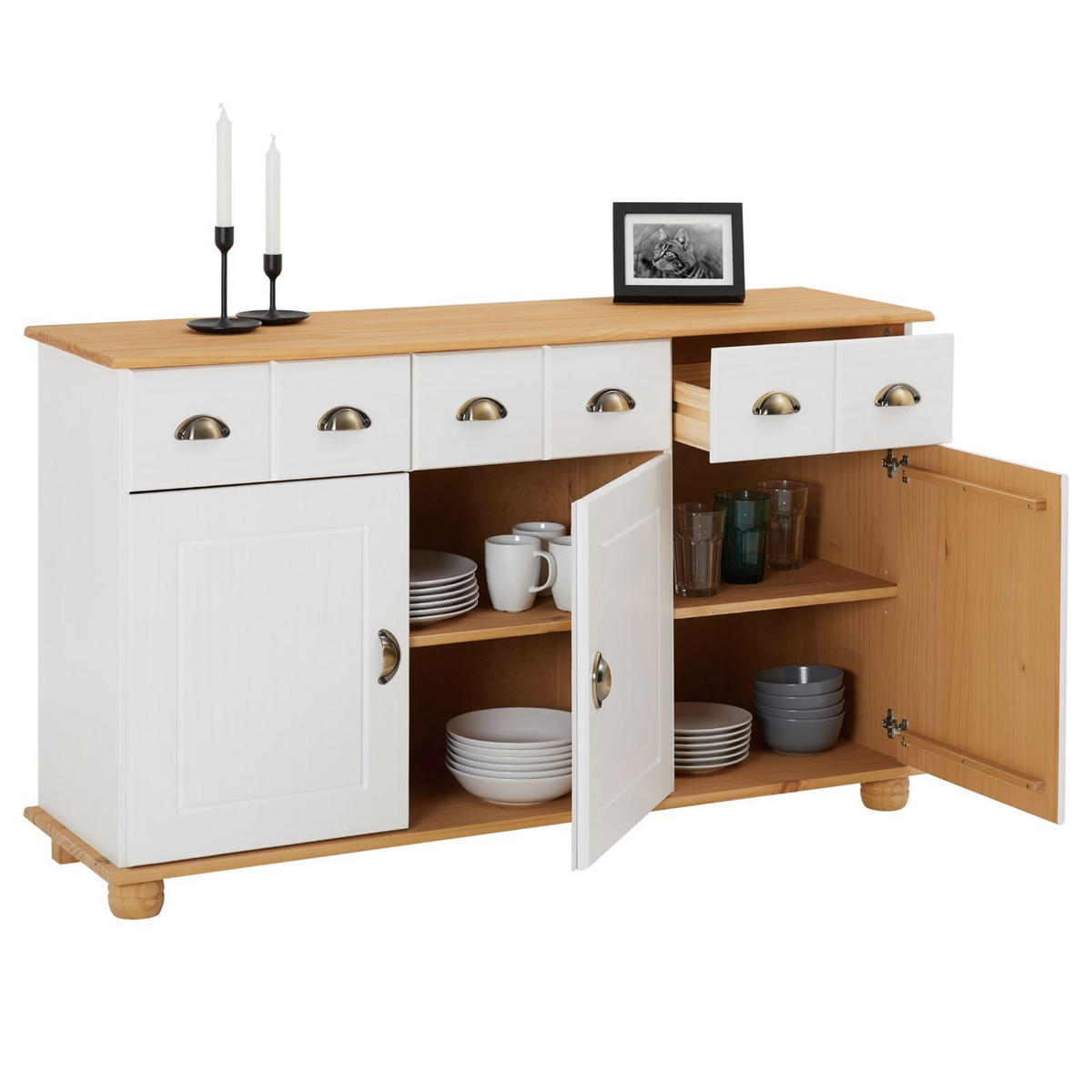 APOTHEKERKOMMODE COLMAR - Weiß/Braun, Holz (134/80/39cm) - IDIMEX