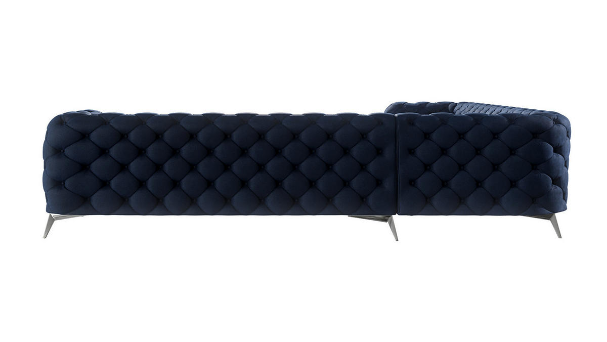 ECKSOFA Chesterfield Laura Marineblau Samt - Silberfarben/Dunkelblau, Holz/Textil (323/323cm) - S-Style Möbel