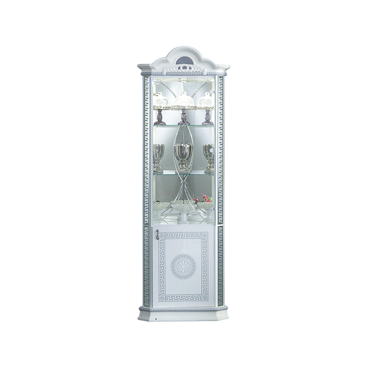 ECKVITRINE VENUS in Weiß/Silber 2-Türig - Weiß Hochglanz/Silberfarben, Glas/Holzwerkstoff (64/207/45cm) - Interdesign24
