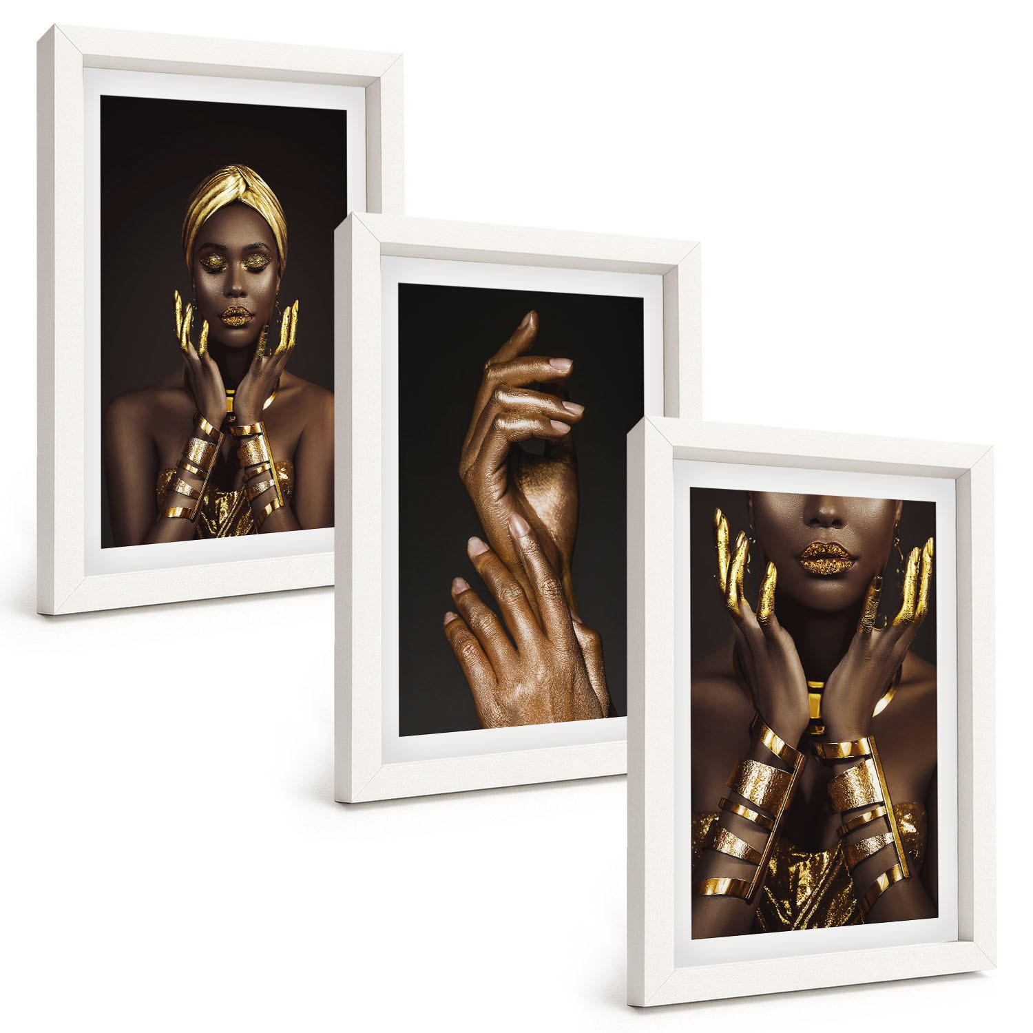 BILDER SET 3er Set - 20x30 cm Weißer Rahmen - Porträts afrikanischer Frauen - Weiß, Kunststoff (20/30cm) - TULUP