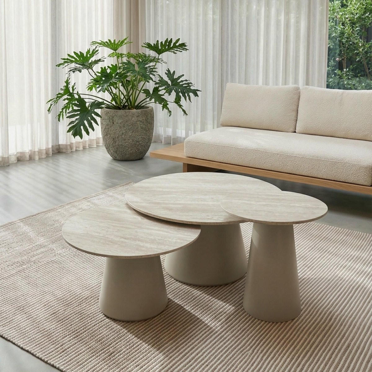 COUCHTISCHE 3er Set Beige - Beige/Schwarz, Leder/Holzwerkstoff (79/90/114cm) - Furnhouse