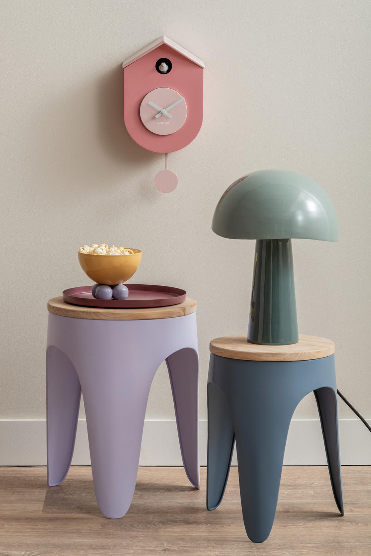 HOCKER Set Double 30/30/40.5 cm - Blau/Flieder, Metall (30/40.5/30cm) - Leitmotiv