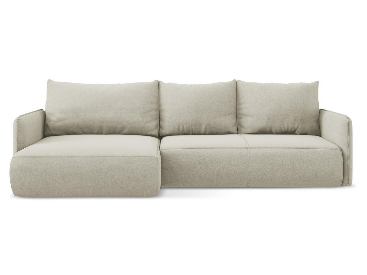 ECKSOFA mit Schlaffunktion Strukturstoff Stoff Beige - Beige/Creme, Kunststoff/Textil (148/240cm) - Makamii