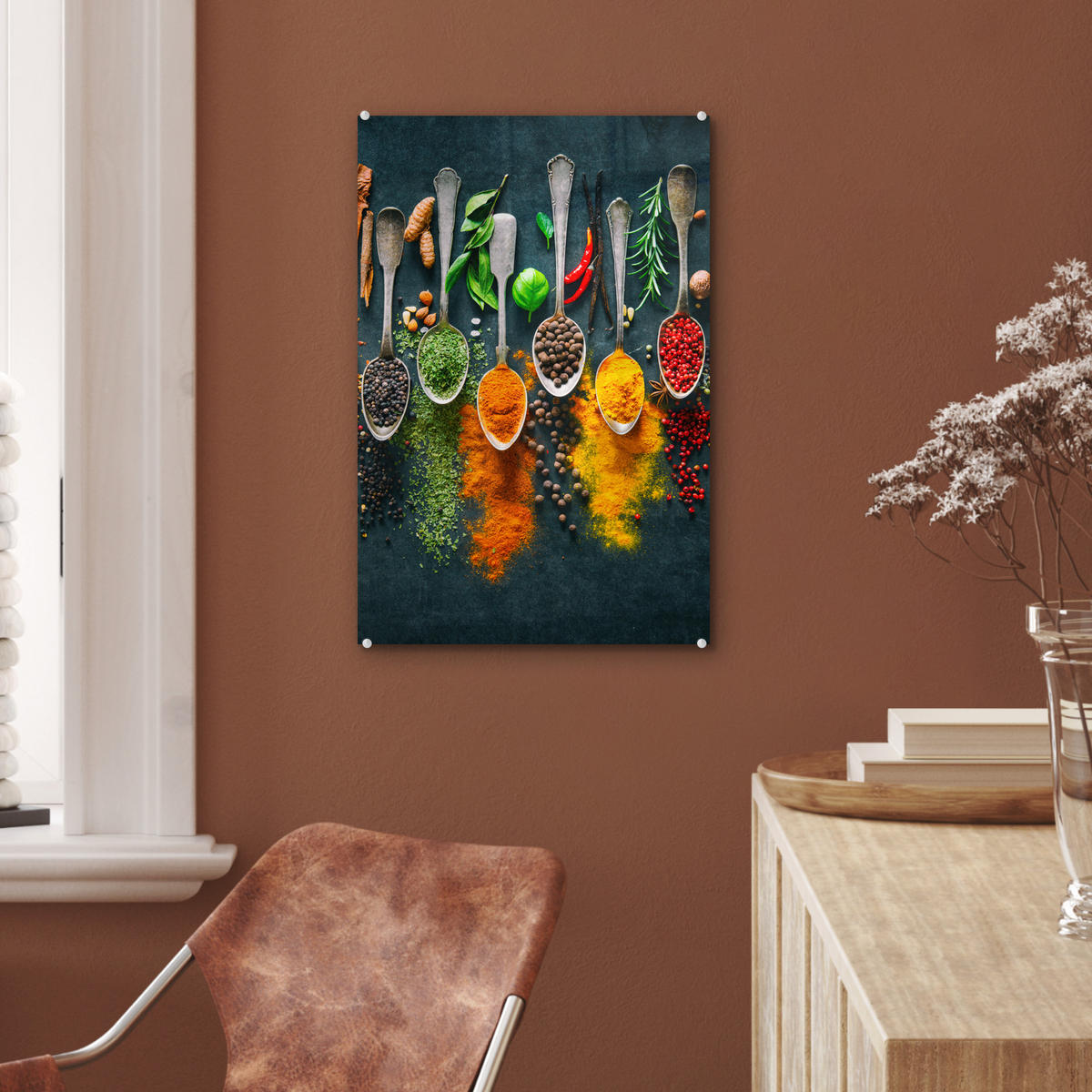 ACRYLGLASBILD Kräuter - Gewürze - Löffel 40x60 cm - Currygelb, Glas (40/60cm) - MuchoWow