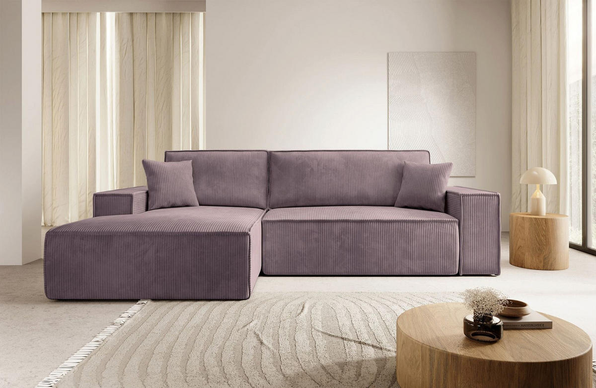 ECKSOFA Farese Rosa mit Cordbezug, links - Pink/Schwarz, Kunststoff/Textil (267/167cm) - Selsey