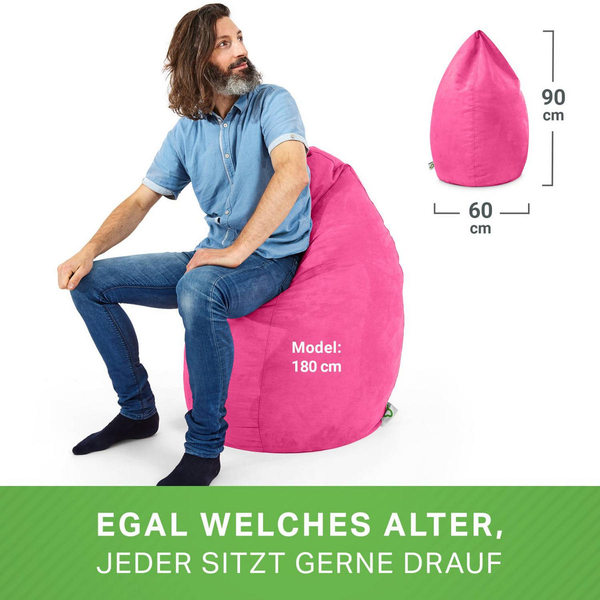 SITZSACK "Drop" 60x60x90cm - 220L - Pink, Textil (60/90/60cm) - Green Bean