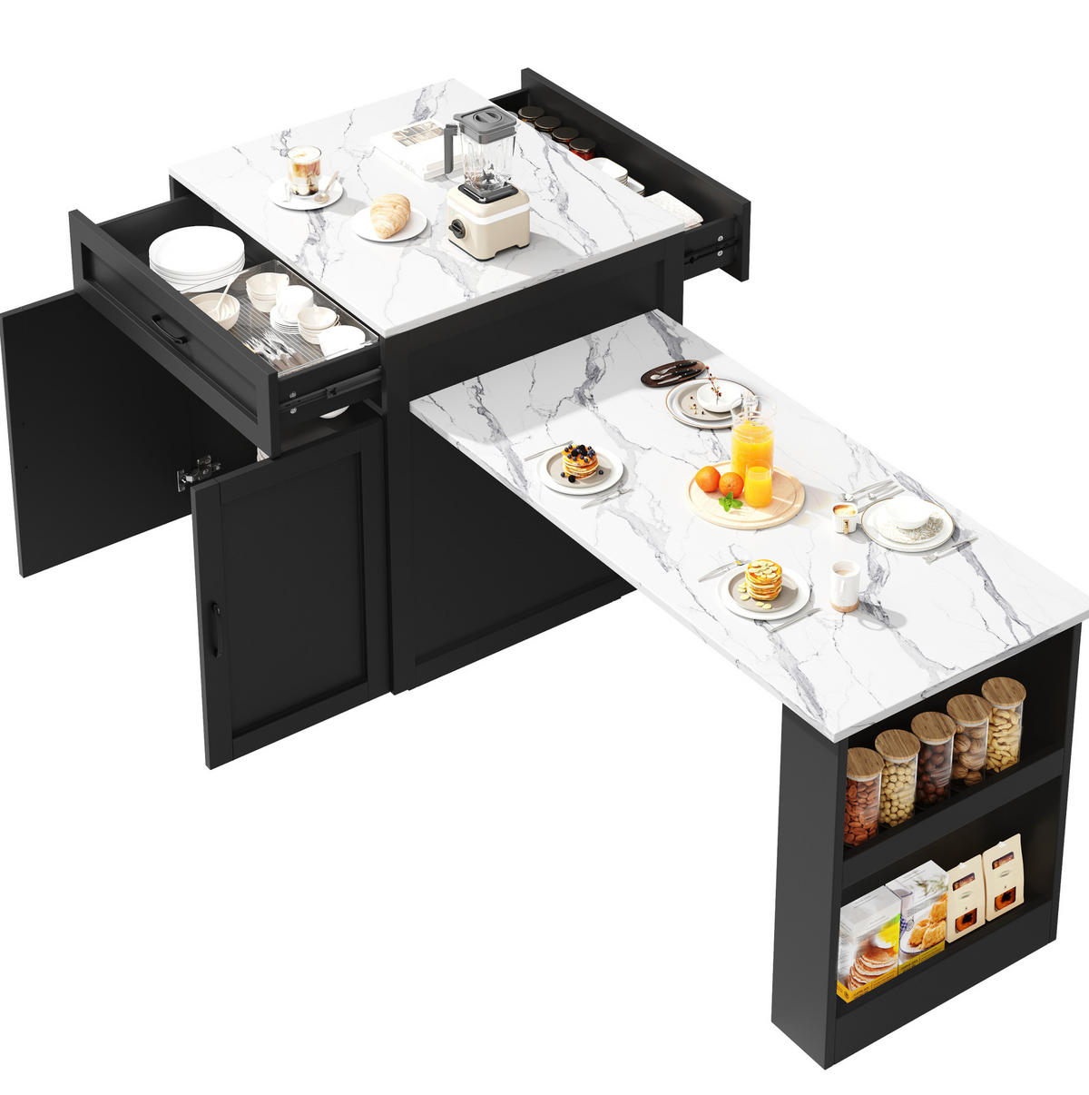 STEHTISCH ausziehbar mit Stauraum 98-204 x 70 x 93,5 cm Schwarz - Schwarz, Holz (70/93.5/204cm) - Beauniv