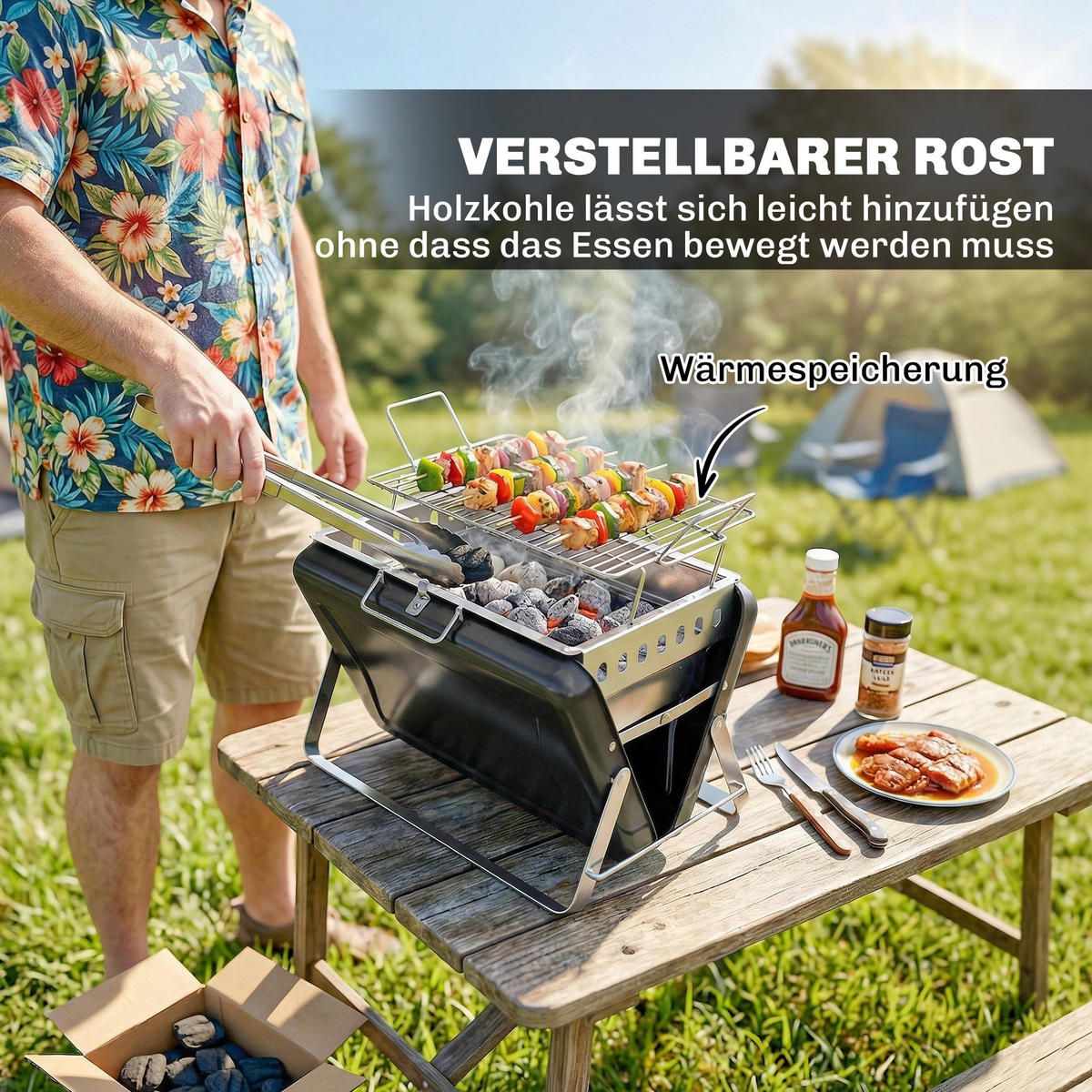 HOLZKOHLEGRILL Edelstahl Schwarz - Schwarz, Metall (28/25.5/40cm) - Outsunny