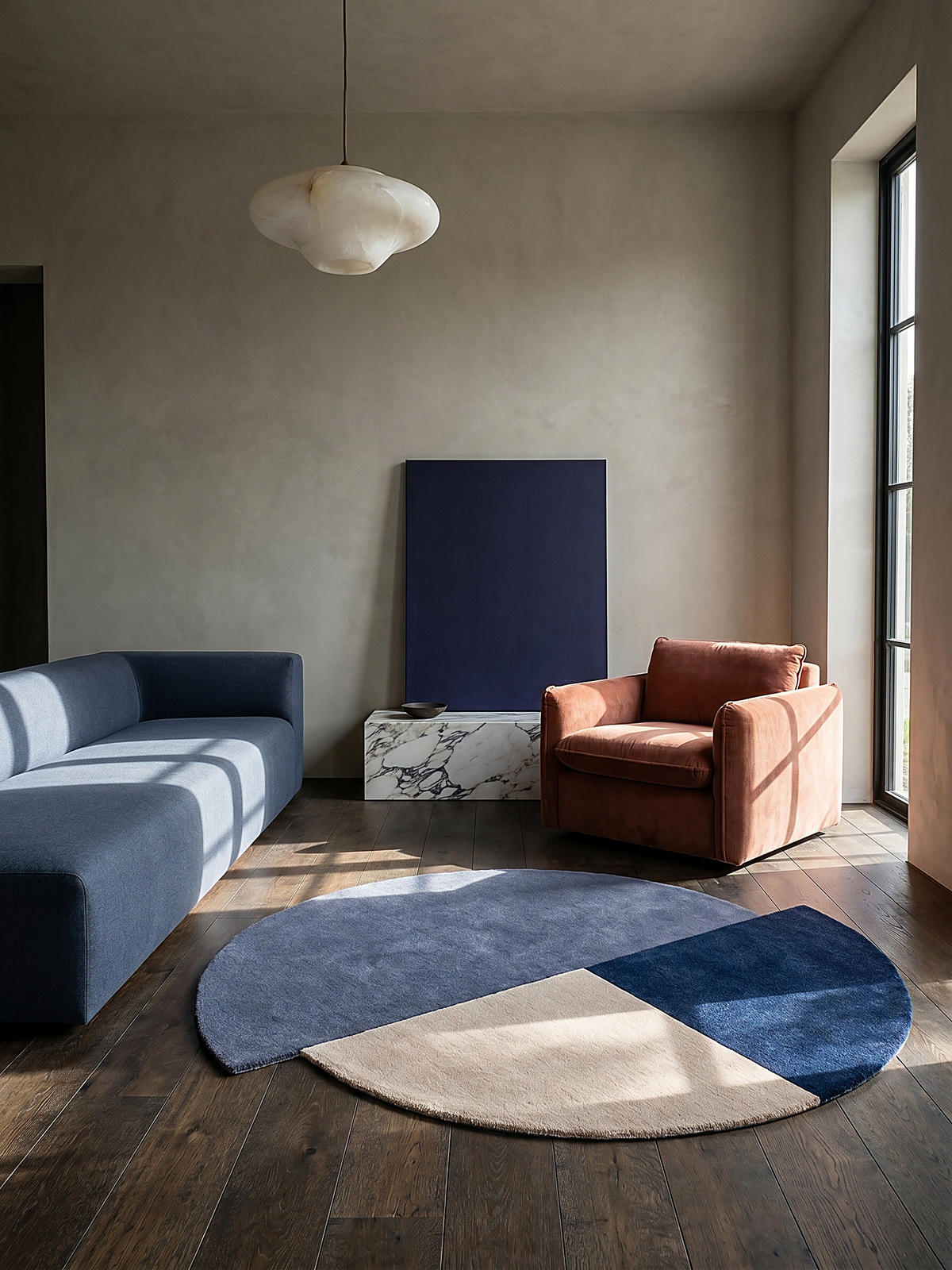 WOLLTEPPICH HALLEIN, geometrisch, Blau-Beige, Ø 200 cm - Blau, Textil (200/200cm) - KADIMA DESIGN