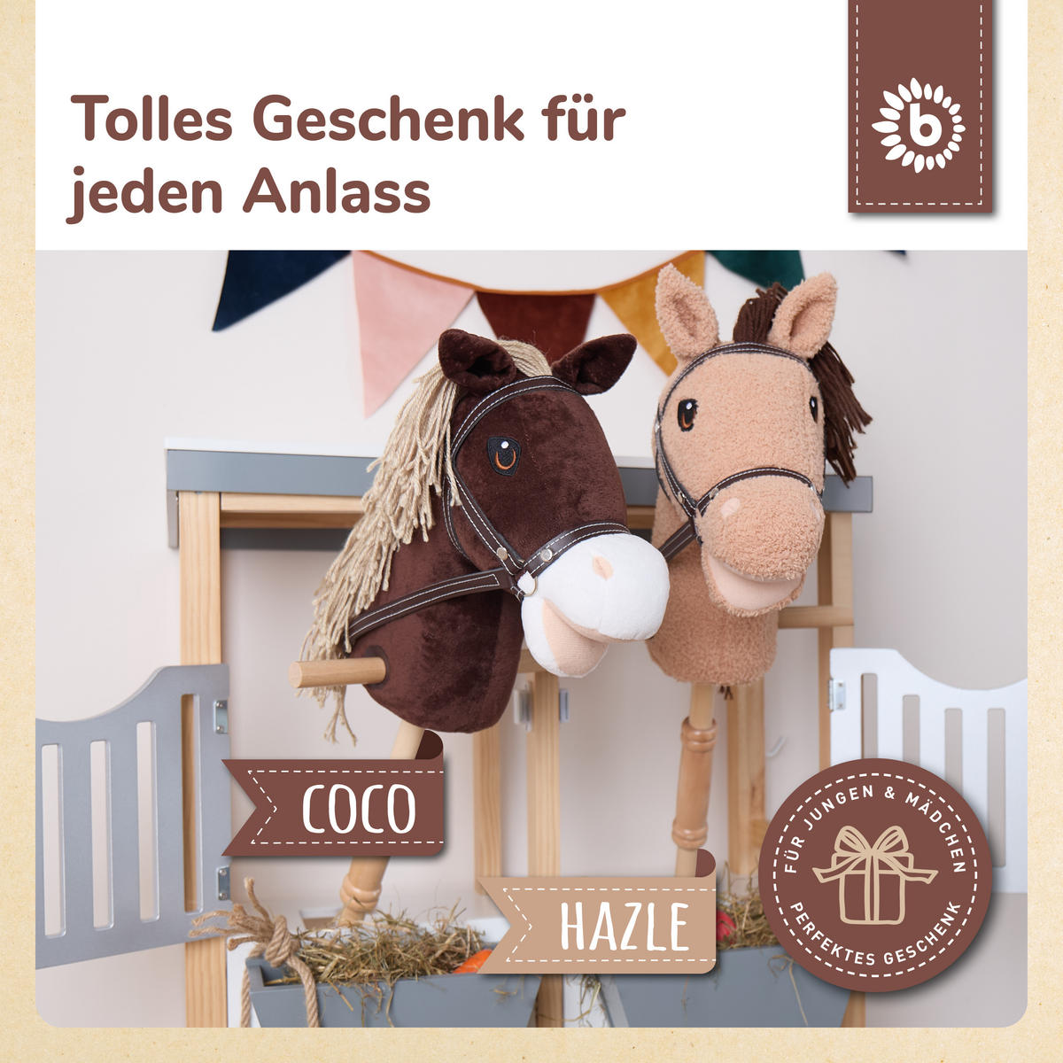 STECKENPFERD Kinder Coco aus Holz - Braun, Textil (24/100cm) - Bieco Spielwaren