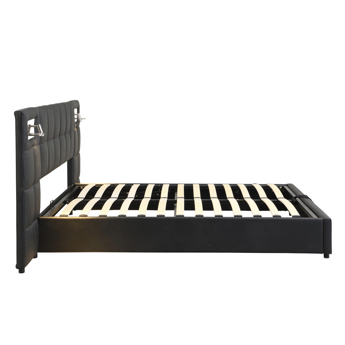 POLSTERBETT 180/200 cm Schwarz mit USB und hydraulischem Stauraum - Schwarz, Kunststoff (180/200cm) - OKWISH