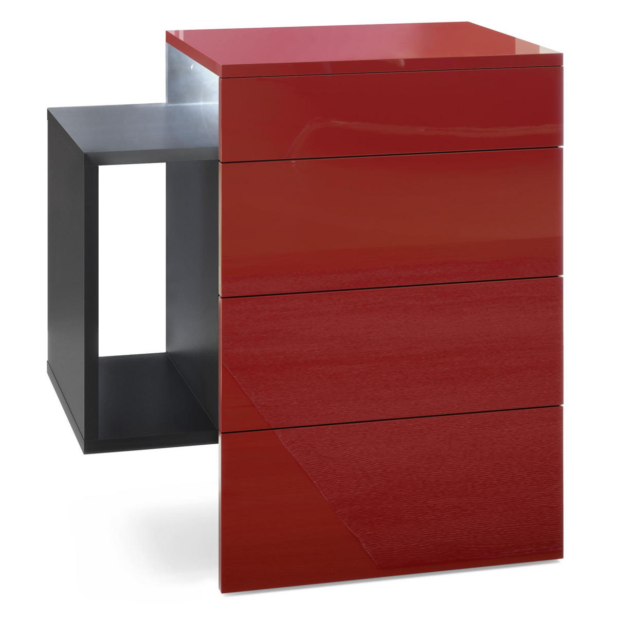 NACHTTISCH Queens Front in Bordeaux Hochglanz - Bordeaux, Holzwerkstoff (60/63/36cm) - Vladon