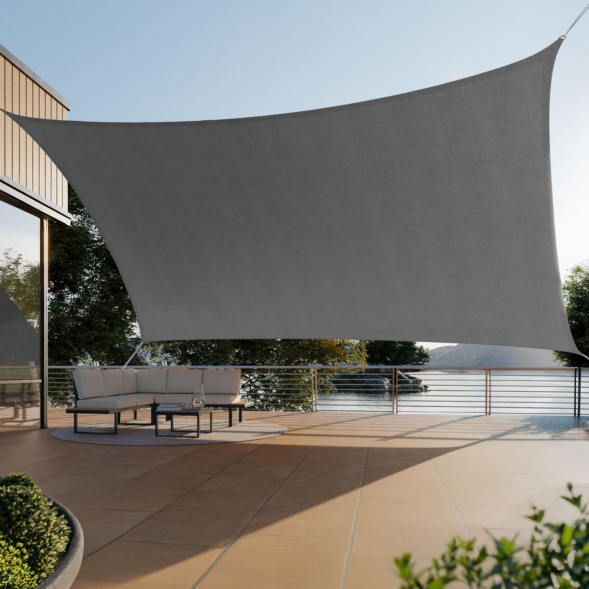 SONNENSEGEL Sunny,umfangreiches Montagematerial,grau - Grau, Kunststoff (700/500cm) - tectake