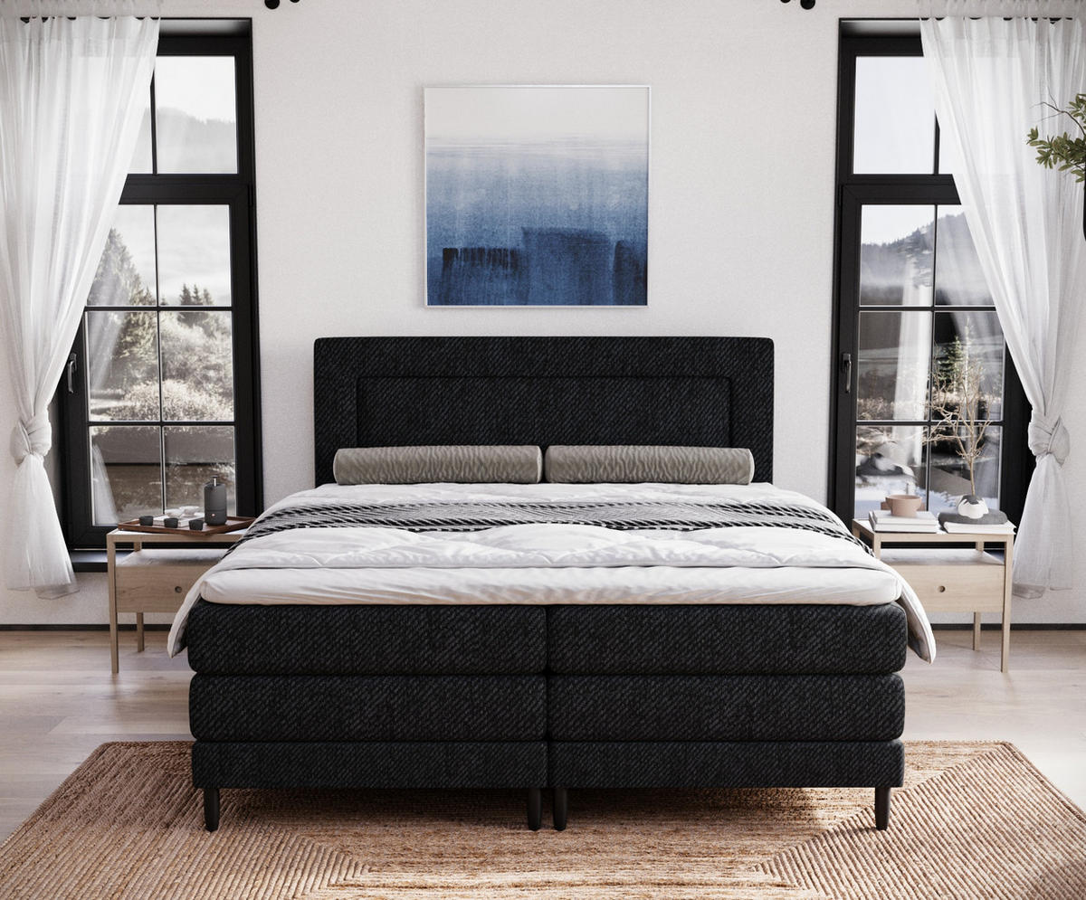 BOXSPRINGBETT Madame Schwarz 200/200 cm mit Matratzen und Latex-Topper - Schwarz, Holz/Holzwerkstoff (200/200cm) - Maison de Reve