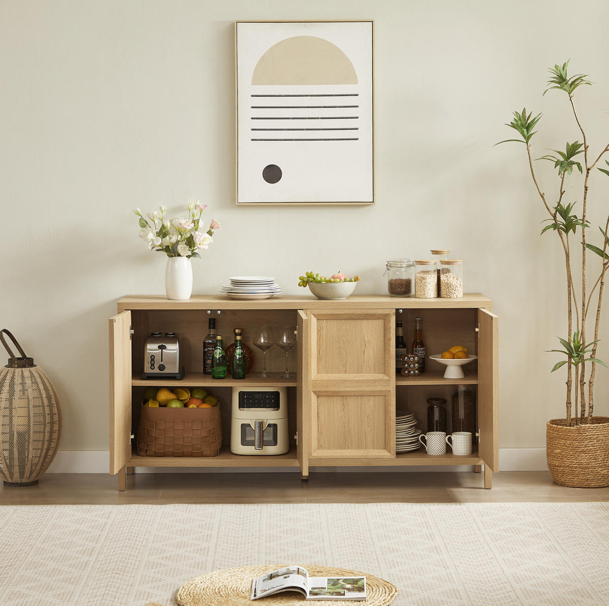 SIDEBOARD 160/40/80 cm in Eiche mit Tip-On-Öffnung und Soft-Close - Eichefarben, Holzwerkstoff (160/80/40cm) - Flora Grace