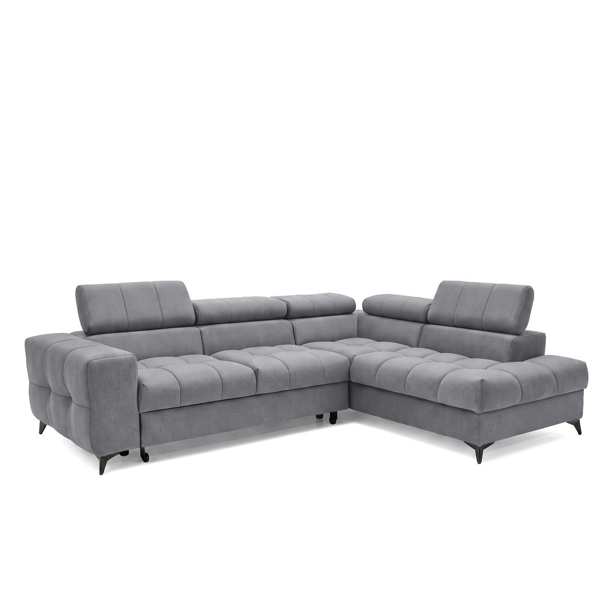 ECKSOFA PUDDING L Rechts mit Schlaffunktion 125x195 Velours Dunkelgrau - Dunkelgrau/Schwarz, Holz/Textil (275/203cm) - Muffo