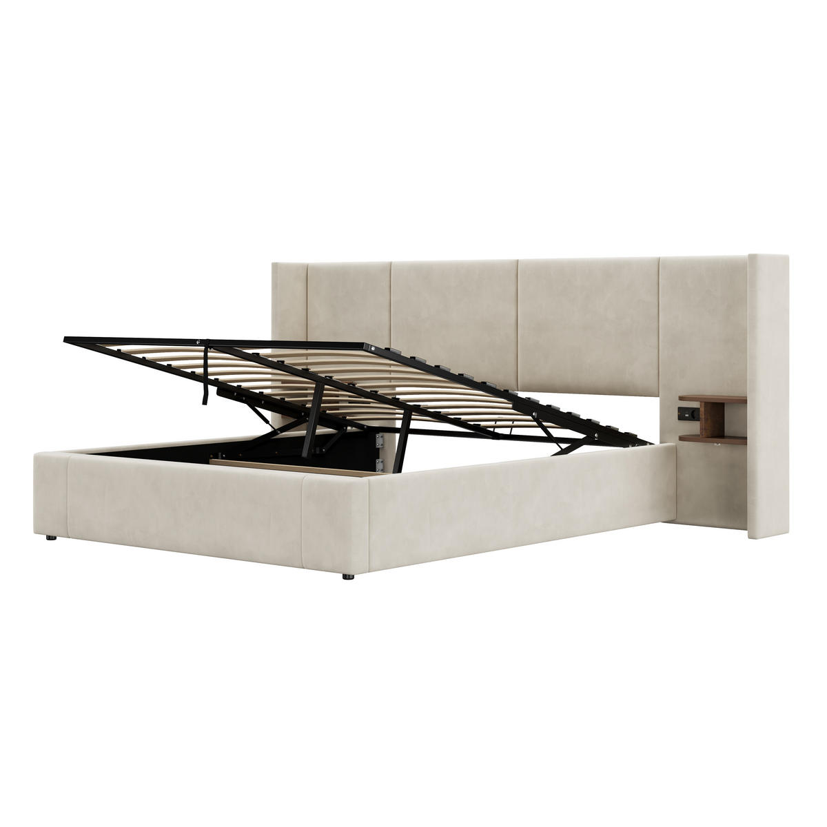 POLSTERBETT aus Samt 160x200 cm in Beige mit USB & Stauraum - Beige, Textil (160/200cm) - Modfu