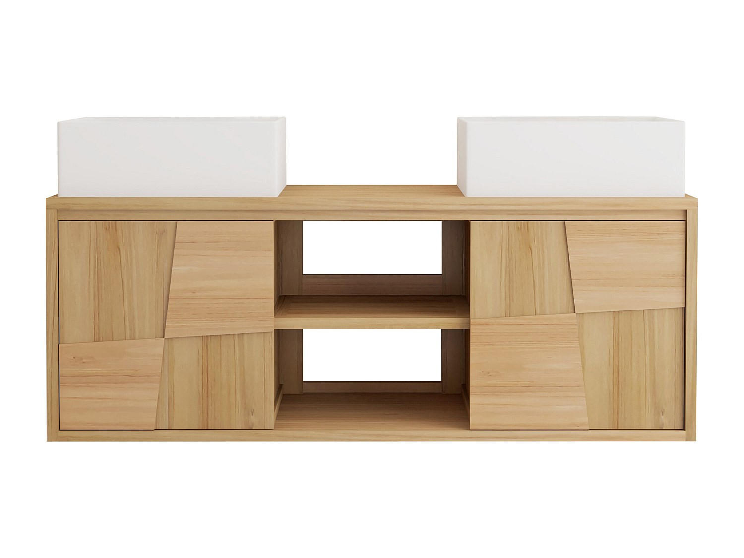 DOPPELWASCHTISCH - 120 cm x 50 cm - Holz, Platte - Naturfarben Hell - SUMBAWA - Naturfarben, Holz (120/45/50cm) - Vente-Unique