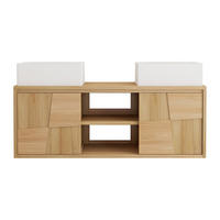 DOPPELWASCHTISCH - 120 cm x 50 cm - Holz, Platte - Naturfarben Hell - SUMBAWA - Naturfarben, Holz (120/45/50cm) - Vente-Unique
