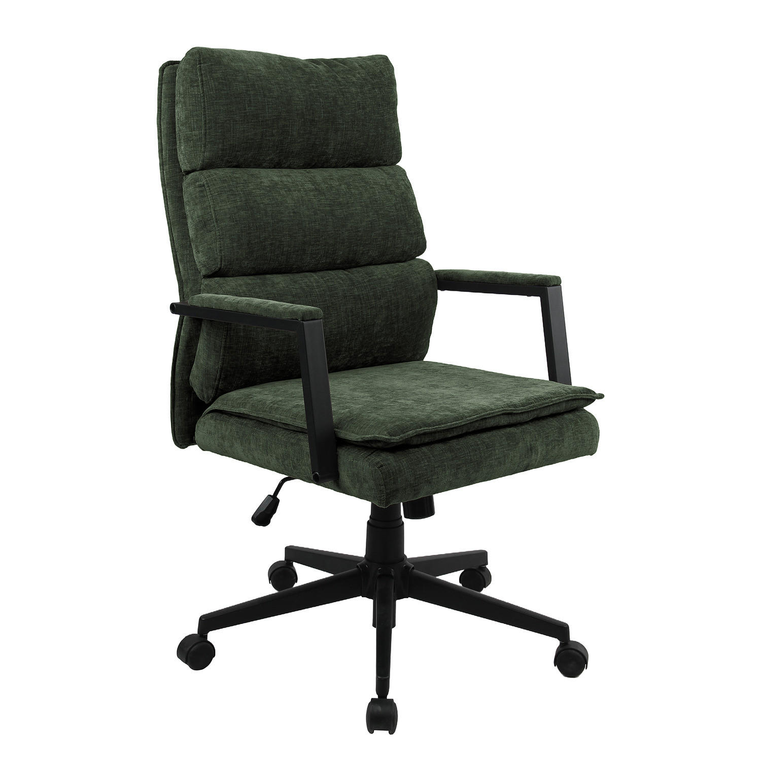 BÜRODREHSTUHL - Strukturstoff / Eisen - Dunkelgrün/Schwarz, Textil/Metall (61/110/73cm) - home24