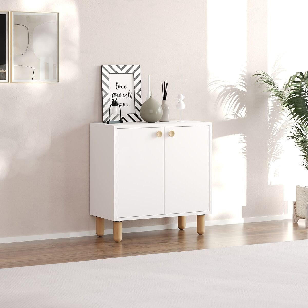 SIDEBOARD mit 2 Türen und Füßen aus massivem Buchenholz 36/72/73 cm - Weiß, Holzwerkstoff (36/73/72cm) - Calicosy