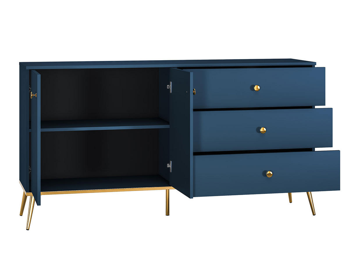 SIDEBOARD Marine dunkelblau / gold 160 / 40 / 85cm - Blau/Dunkelblau, Holz/Holzwerkstoff (160/85/40cm) - Feldmann-Wohnen
