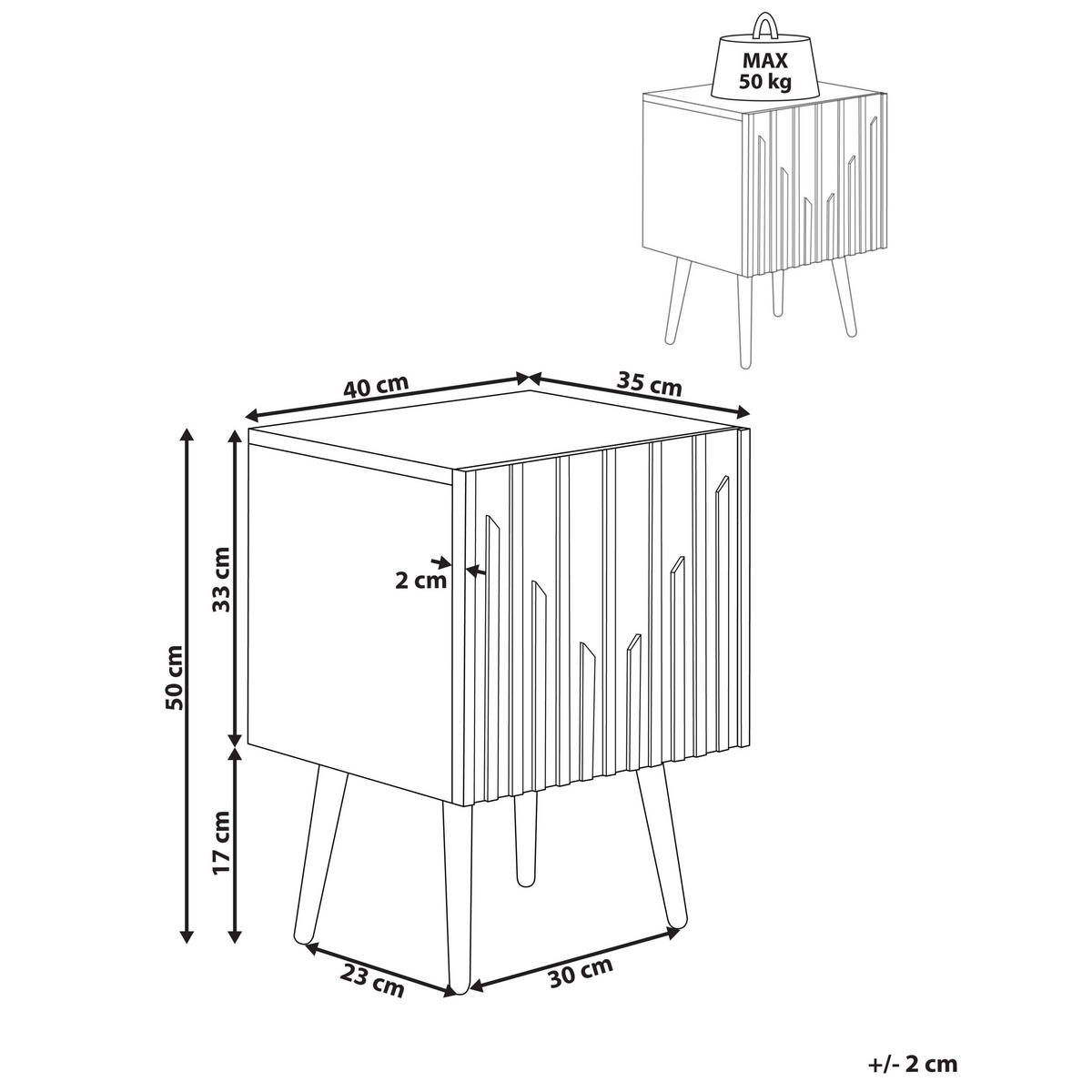 NACHTTISCH Heller Holzfarbton/Schwarz Dalcross - Hellbraun/Schwarz, Holzwerkstoff (40/50/35cm) - Beliani