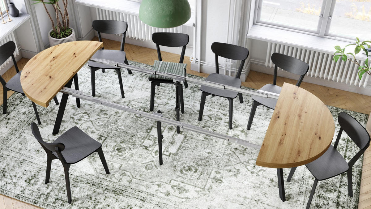 ESSTISCH rund Eiche Artisan - Schwarz matt ausziehbar - Schwarz/Eiche Artisan, Holzwerkstoff (110/110/77cm) - designimpex